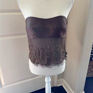 Valentino Brown Strapless Top with Embroidery